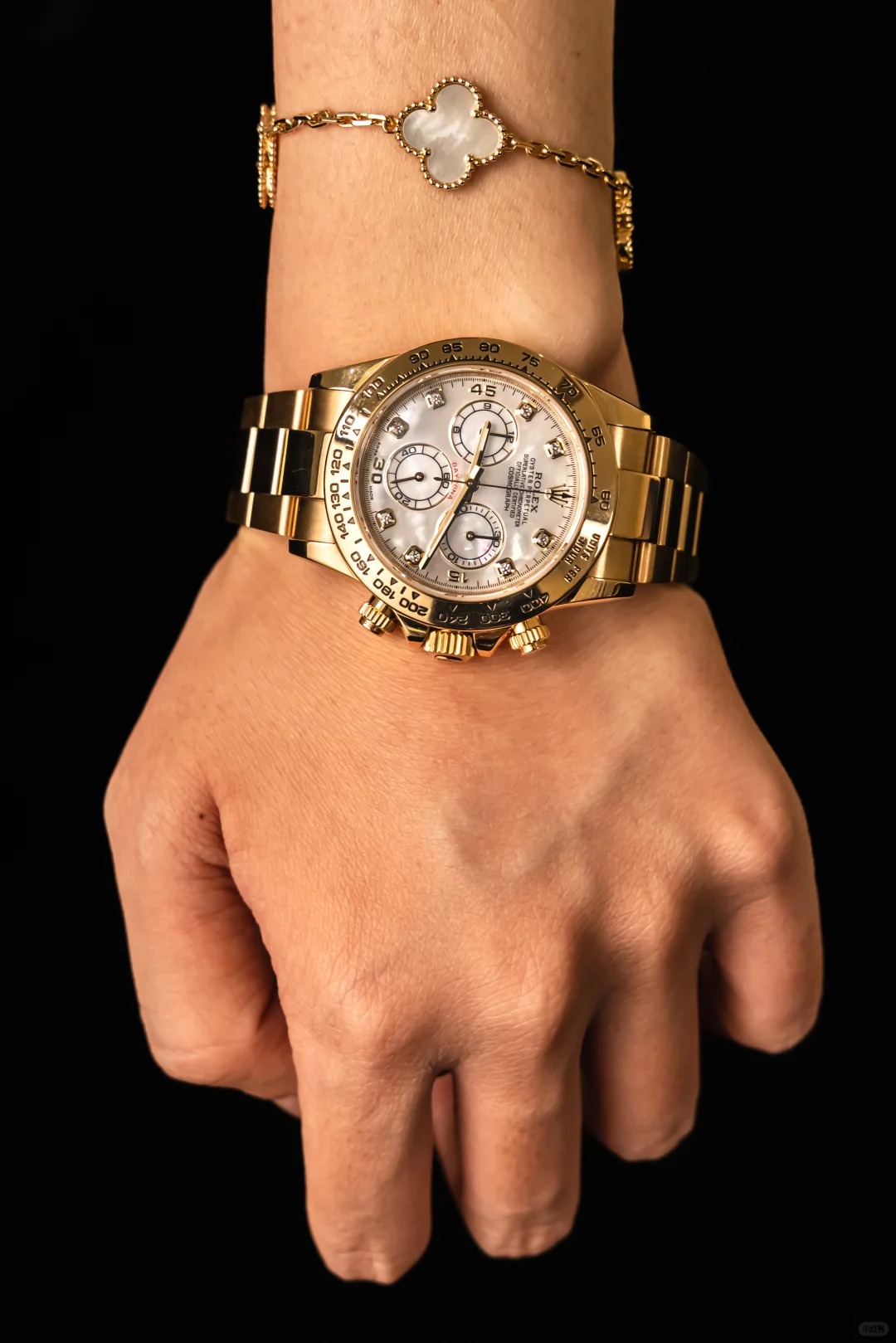 Rolex Cosmograph Daytona White Mother of Pearl Diamond Dial, Yellow Gold, 116508