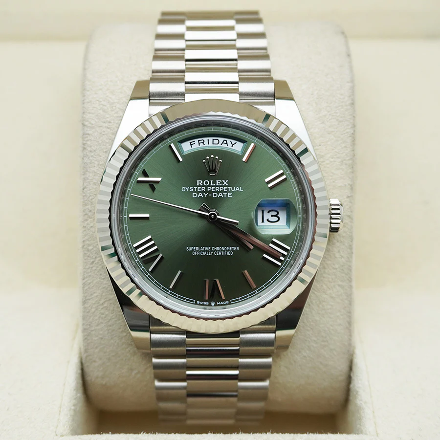 Rolex Day-Date 40 18K White Gold Olive Green Dial Men's Watch M228239-0033