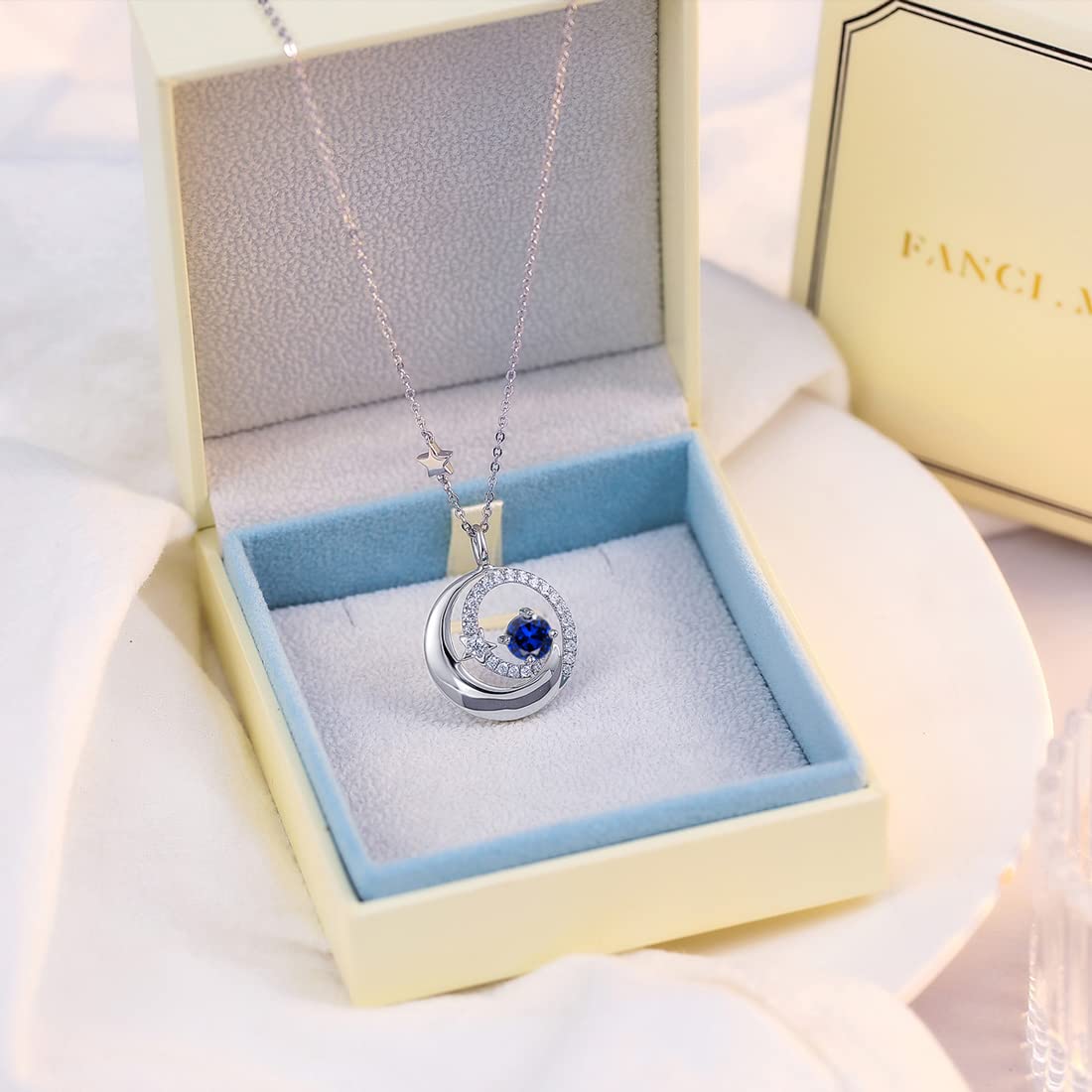 Jewelry Birthstone Necklaces 925 Sterling Silver Moon and Star