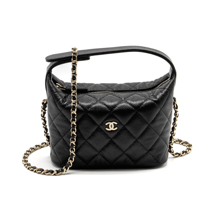 Chanel 25C Quilted Chain Hobo Black Caviar - luxuryevafr