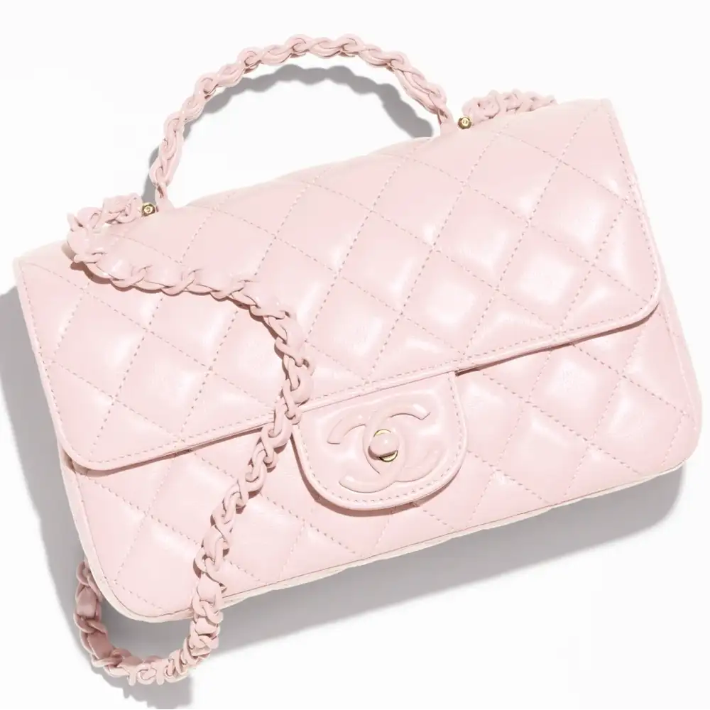 Mini sac à rabat Chanel avec poignée supérieure - Rose clair - luxuryevafr