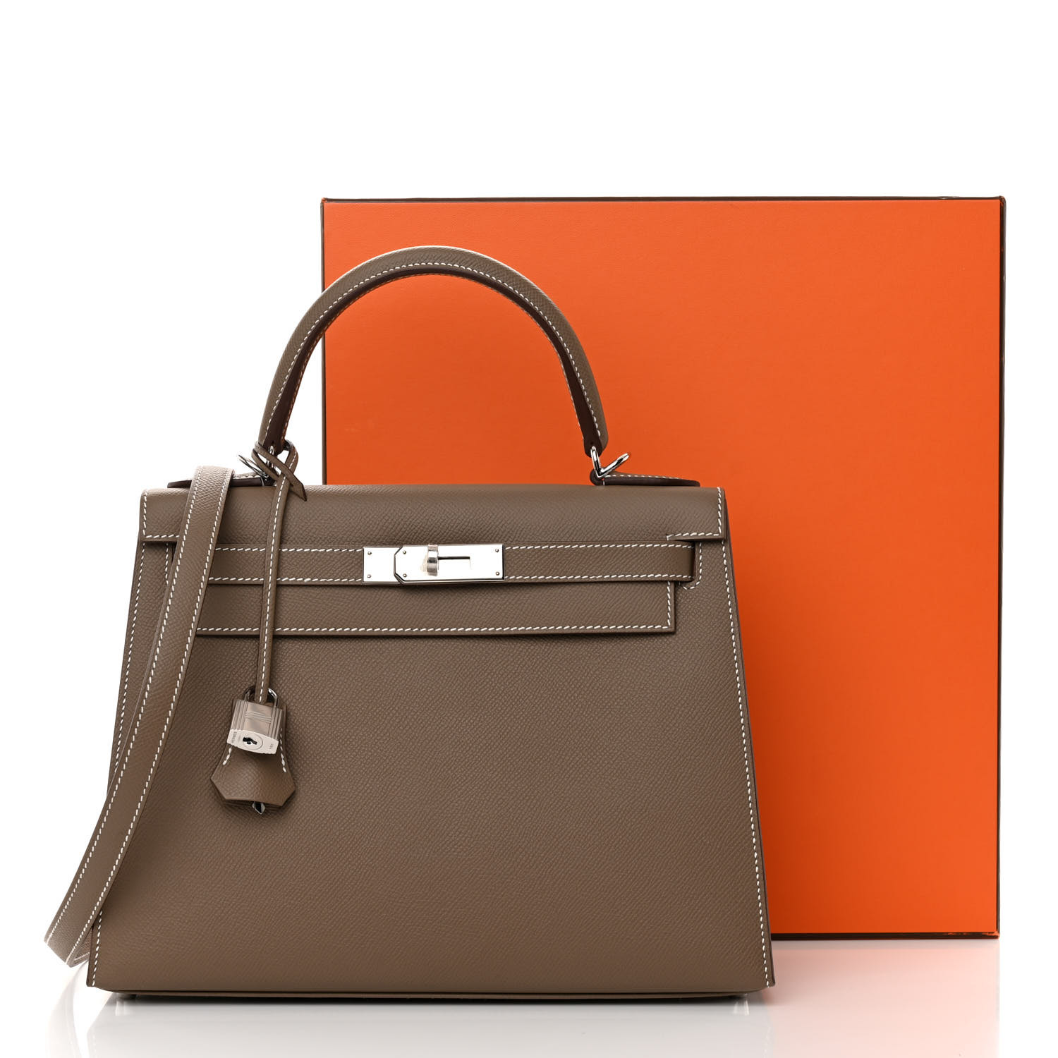 Epsom Kelly Sellier 28 Étoupe (Silver Lock) - luxuryevafr