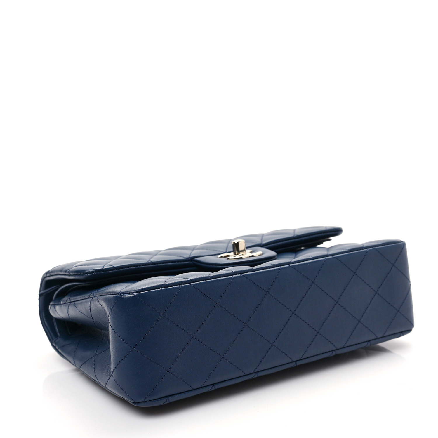 Petit rabat double matelassé en cuir d'agneau bleu foncé - luxuryevafr