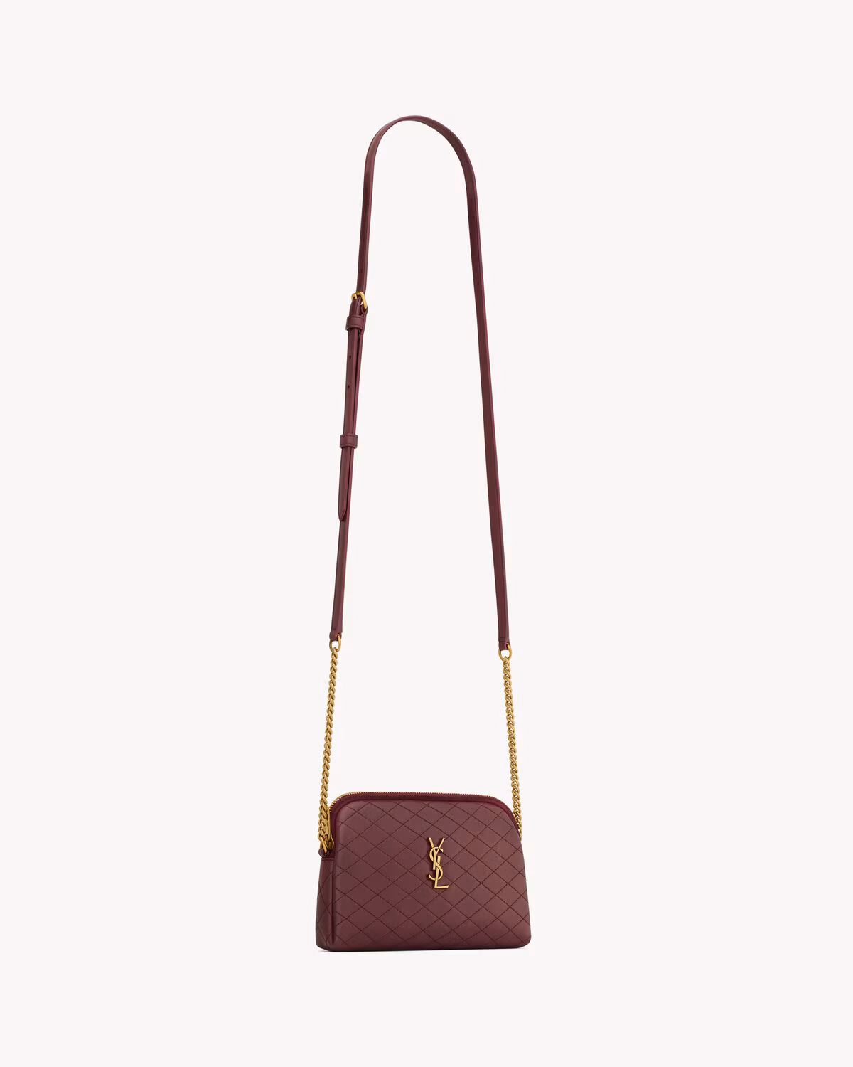 Pochette zippée YSL Gaby en cuir d'agneau matelassé - ROUGE CABERNET - luxuryevafr