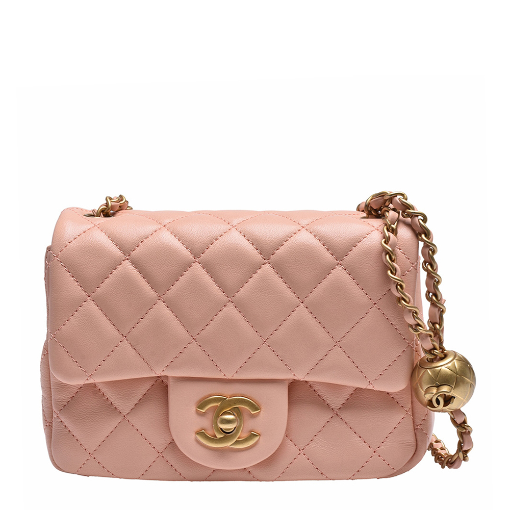 Mini-sac à rabat matelassé en cuir d'agneau CC Pearl Crush rose - luxuryevafr