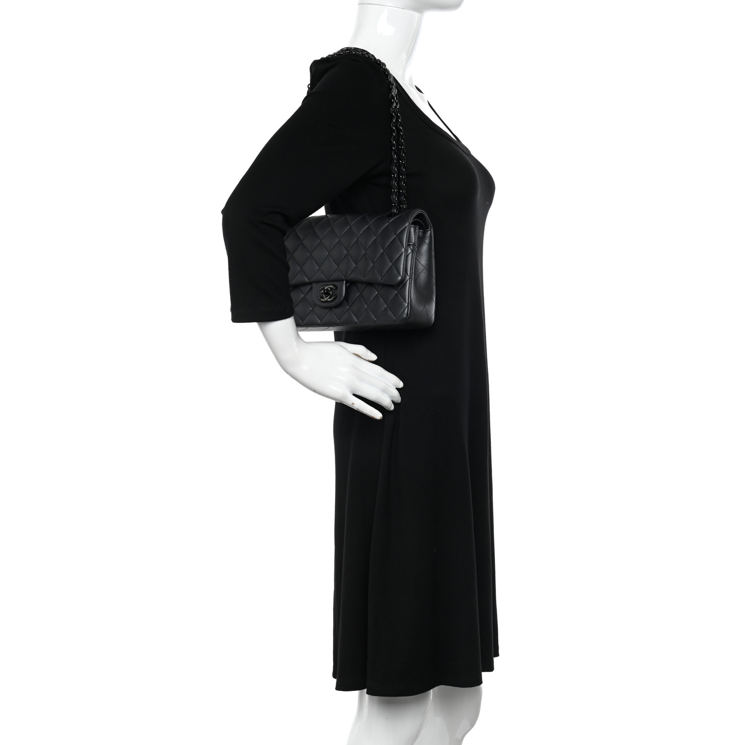 Sac à rabat double moyen matelassé en cuir d'agneau So Black - luxuryevafr