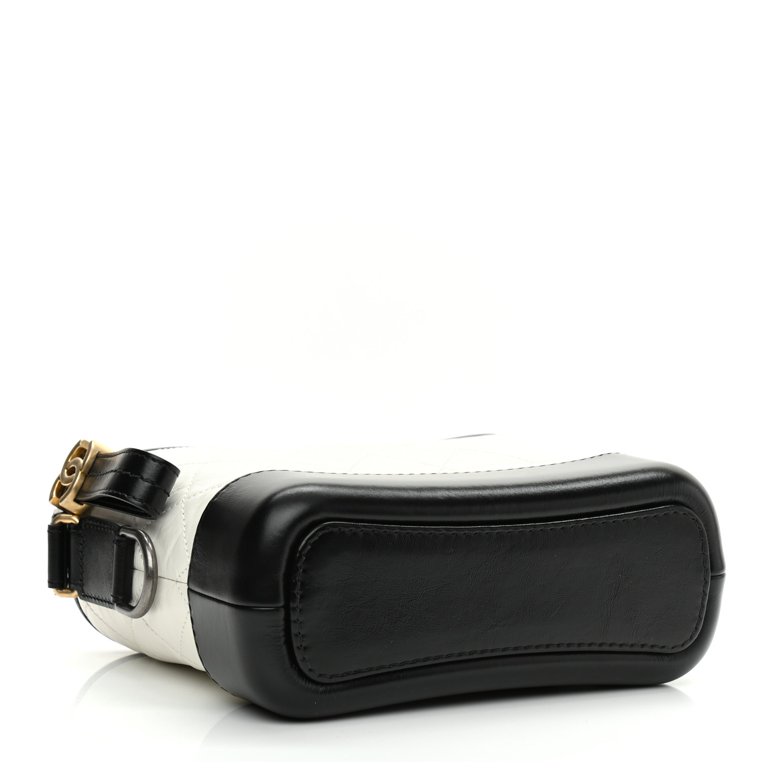 Petit sac hobo Gabrielle matelassé en cuir de veau vieilli noir et blanc - luxuryevafr