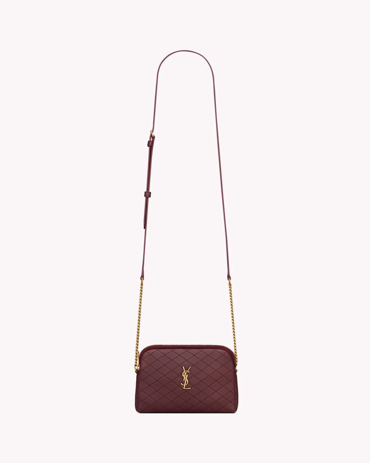 Pochette zippée YSL Gaby en cuir d'agneau matelassé - ROUGE CABERNET - luxuryevafr