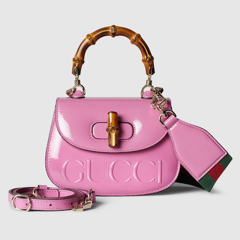 Mini sac Gucci Bamboo 1947 Variation cuir verni rose - luxuryevafr