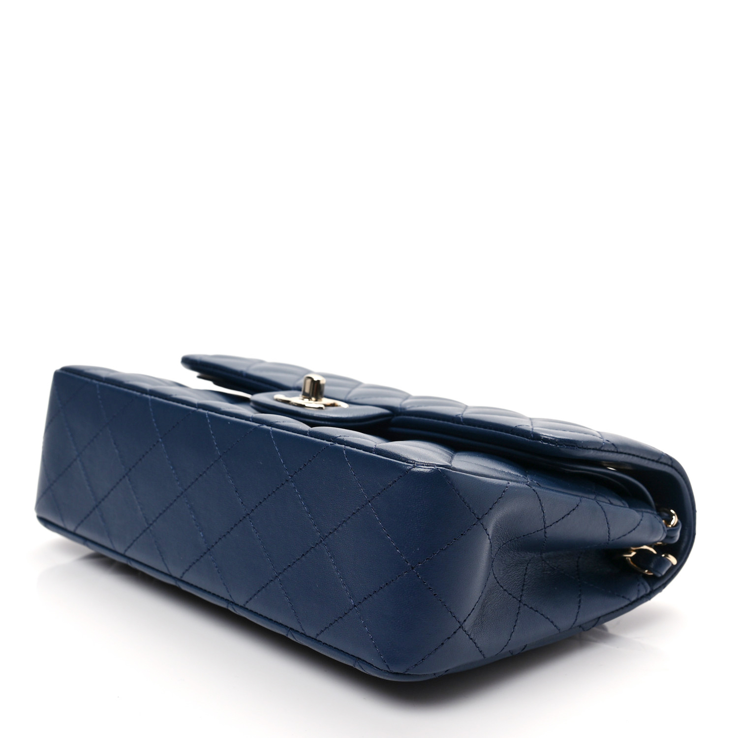 Petit rabat double matelassé en cuir d'agneau bleu foncé - luxuryevafr