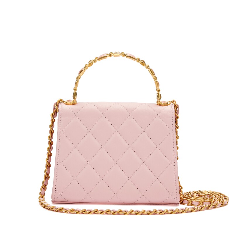 Sac à rabat Chanel en cuir d'agneau matelassé rose pâle, finitions dorées, 2022 - luxuryevafr