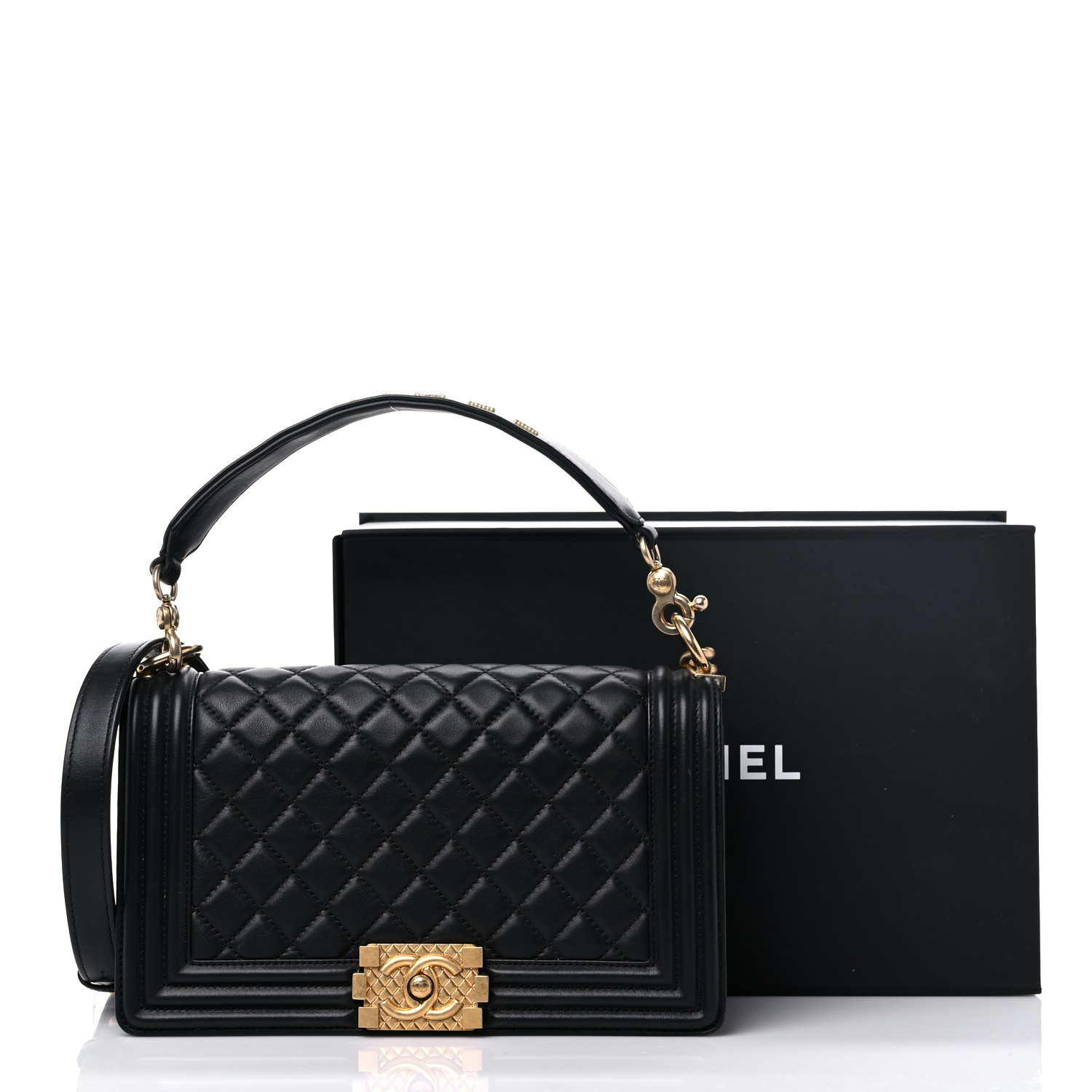 Sac à main Caviar Medium Boy avec logo et rabat noir - luxuryevafr