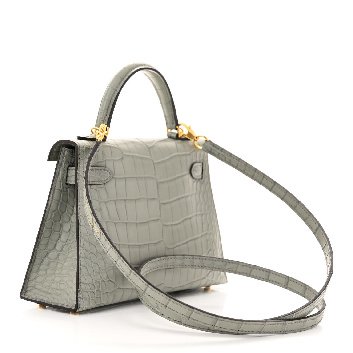 Matte Alligator Mini Kelly Sellier 20 Gris Ciment - luxuryevafr