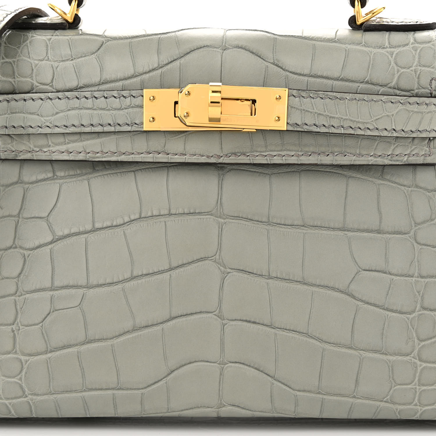 Matte Alligator Mini Kelly Sellier 20 Gris Ciment - luxuryevafr