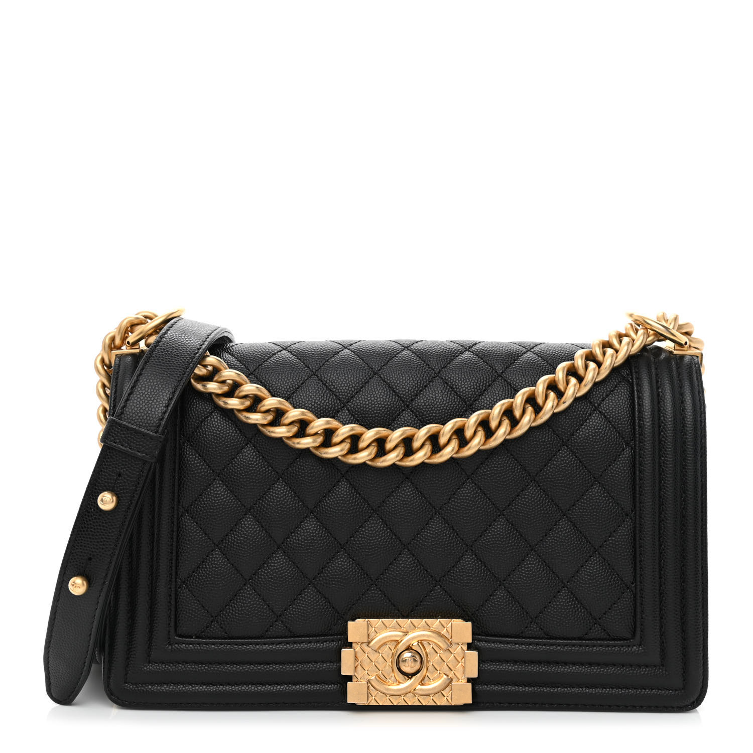 Sac à main Caviar Medium Boy avec logo et rabat noir - luxuryevafr