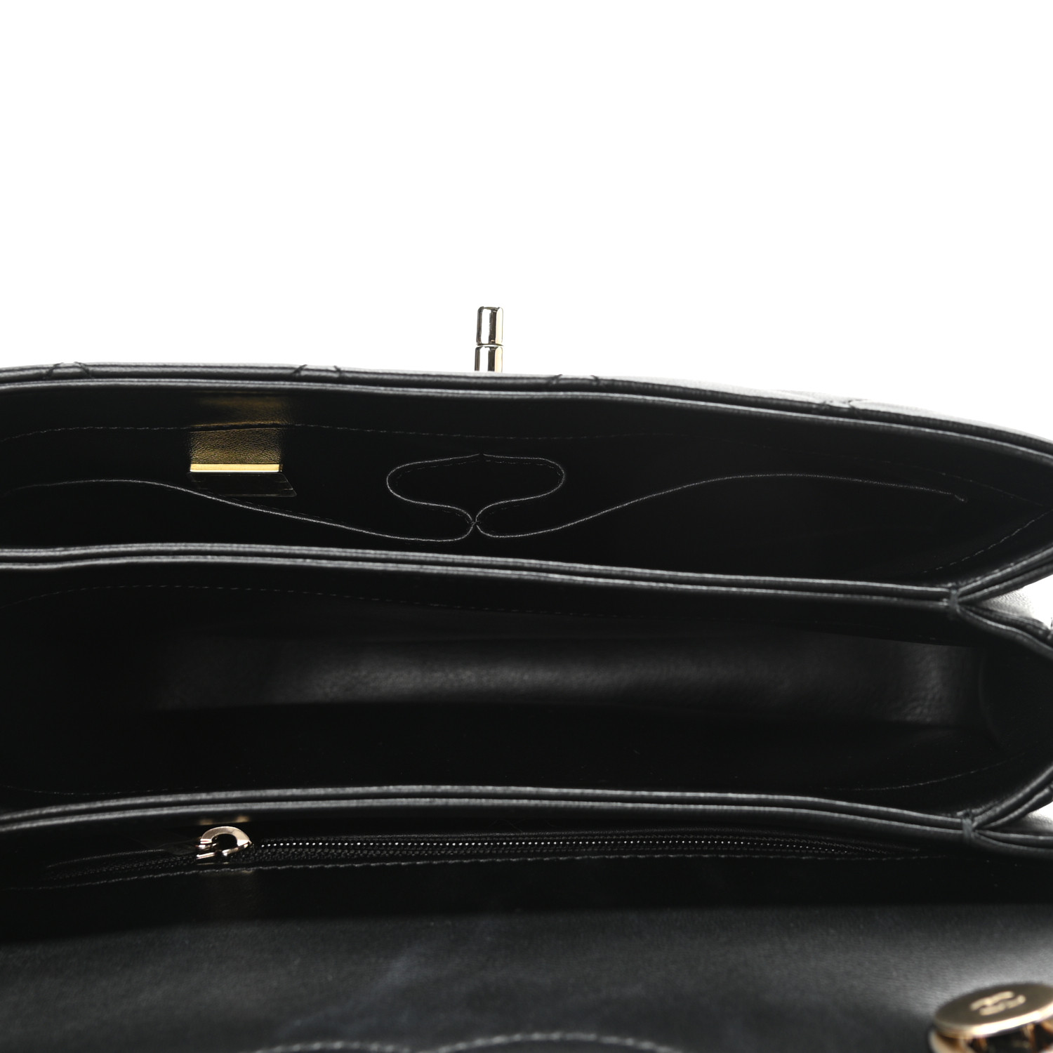 Petit sac à rabat tendance CC matelassé en cuir d'agneau noir - luxuryevafr