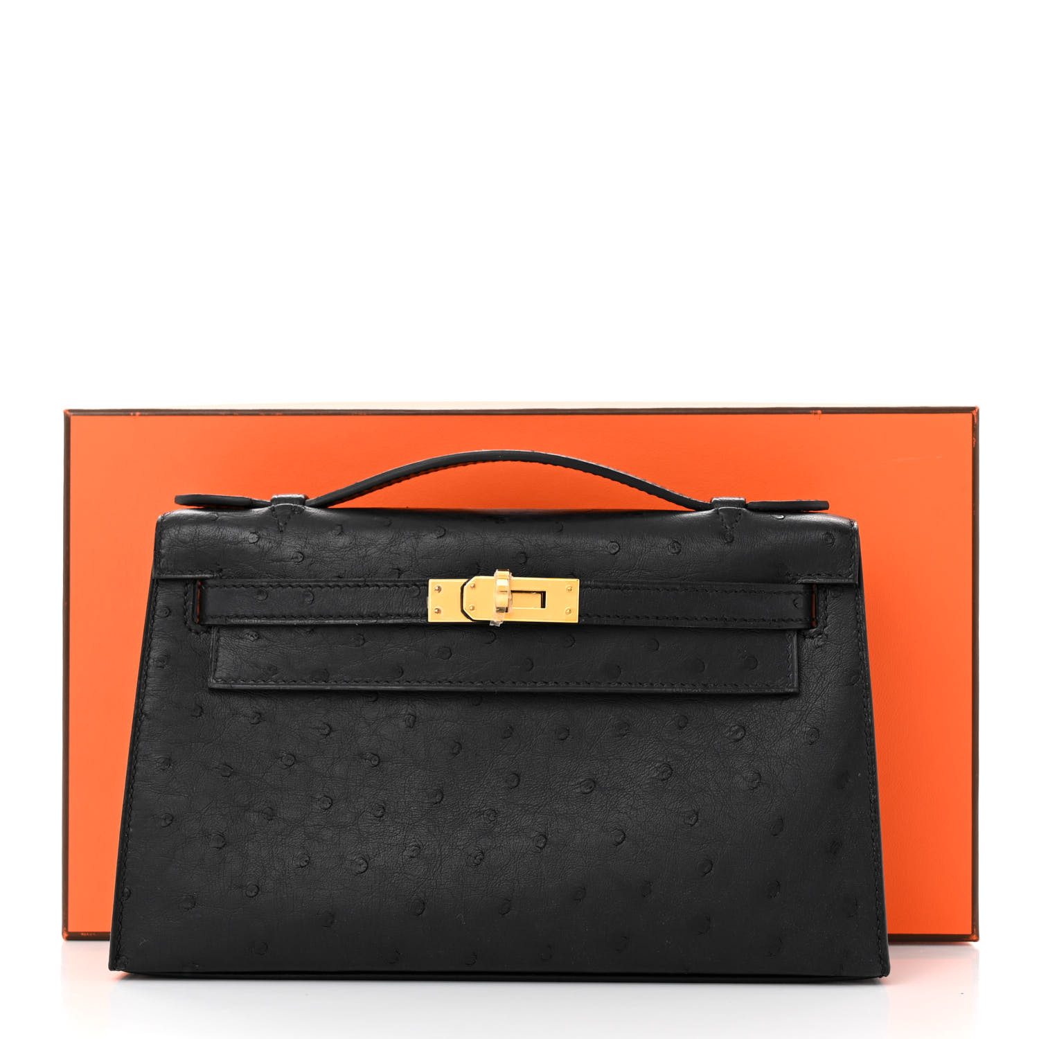 HERMES Pochette Kelly Autruche Noire - luxuryevafr