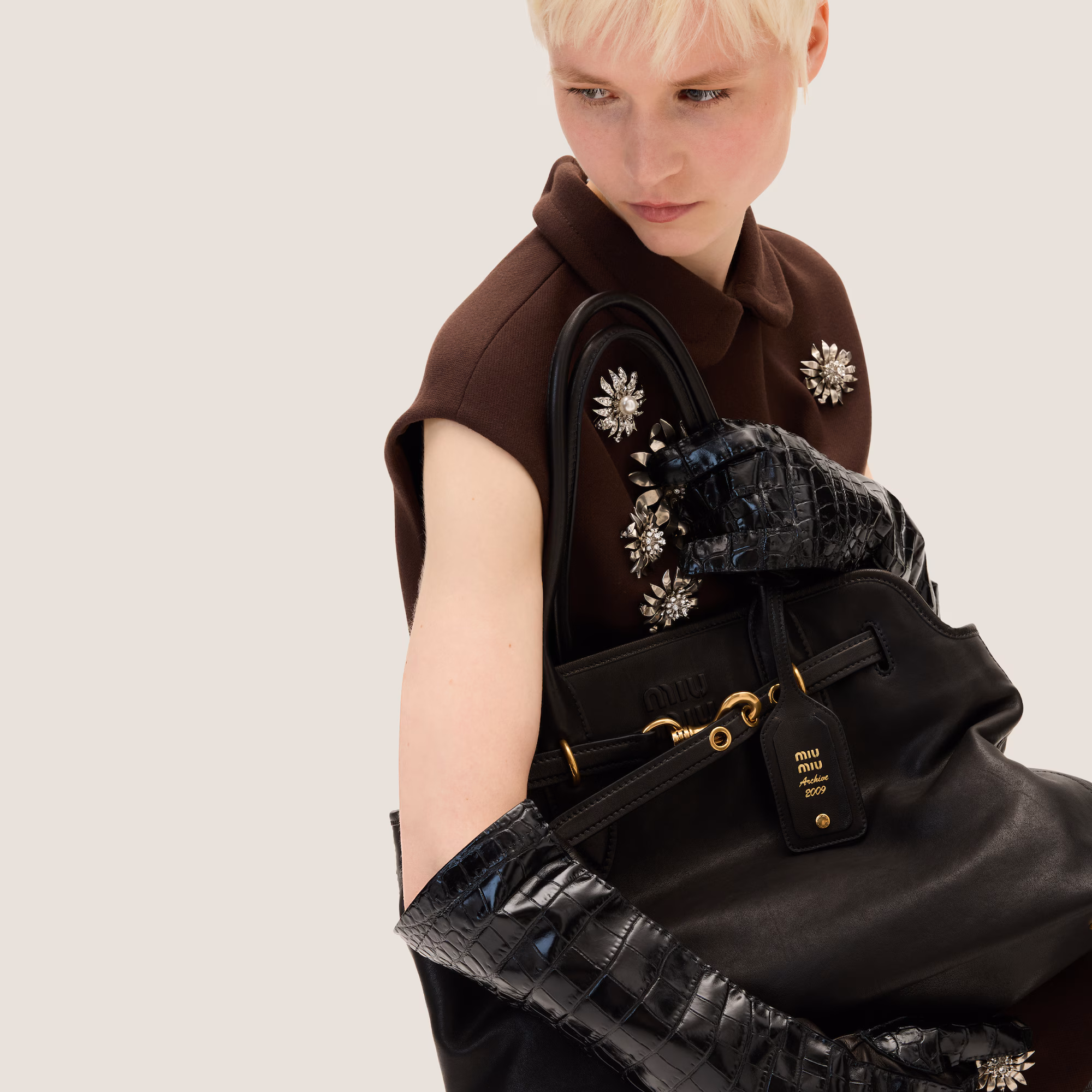 Sac en cuir nappa MiuMiu Aventure - Noir - luxuryevafr