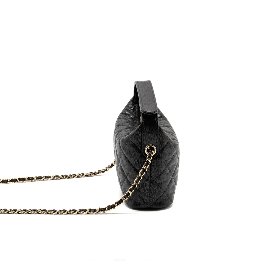 Chanel 25C Quilted Chain Hobo Black Caviar - luxuryevafr