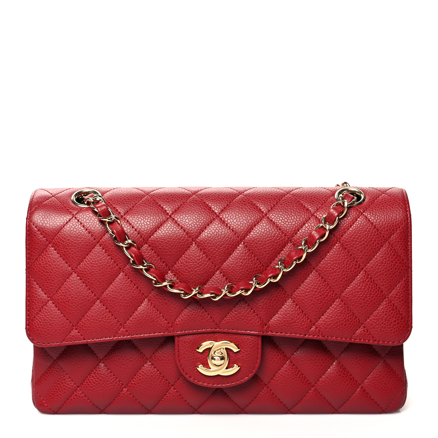 Caviar Quilted Medium Double Flap Rouge - luxuryevafr
