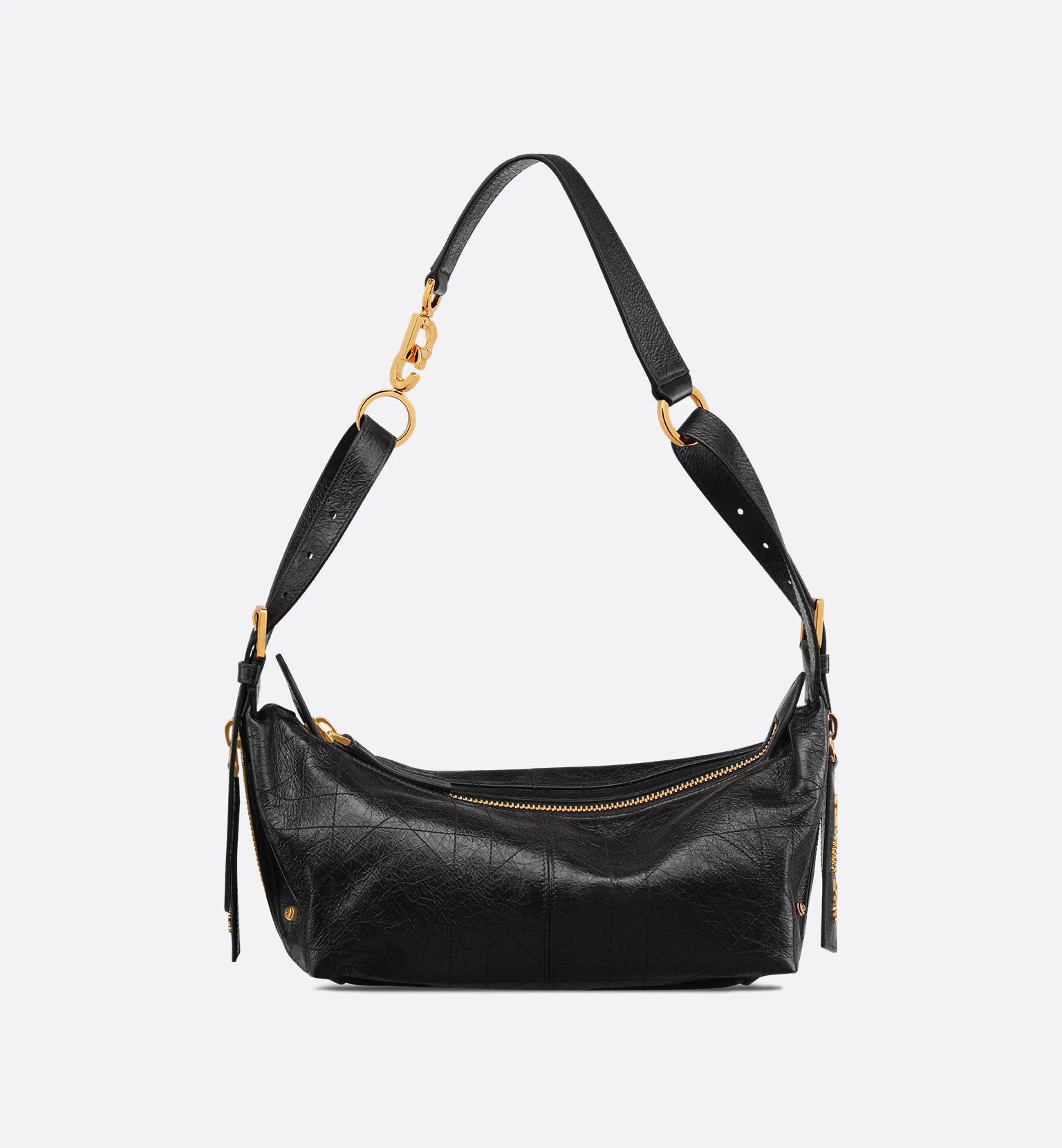 Sac DIOR Small D-Journey en cuir de veau froissé - Macrocannage plat noir - luxuryevafr