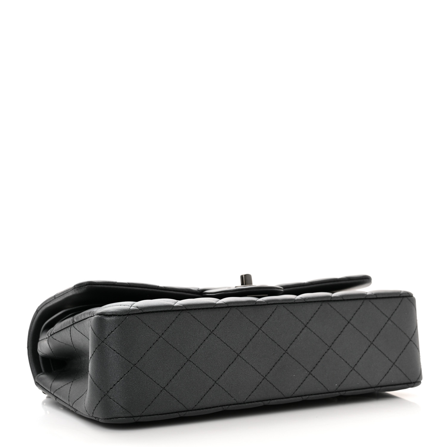 Sac à rabat double moyen matelassé en cuir d'agneau So Black - luxuryevafr