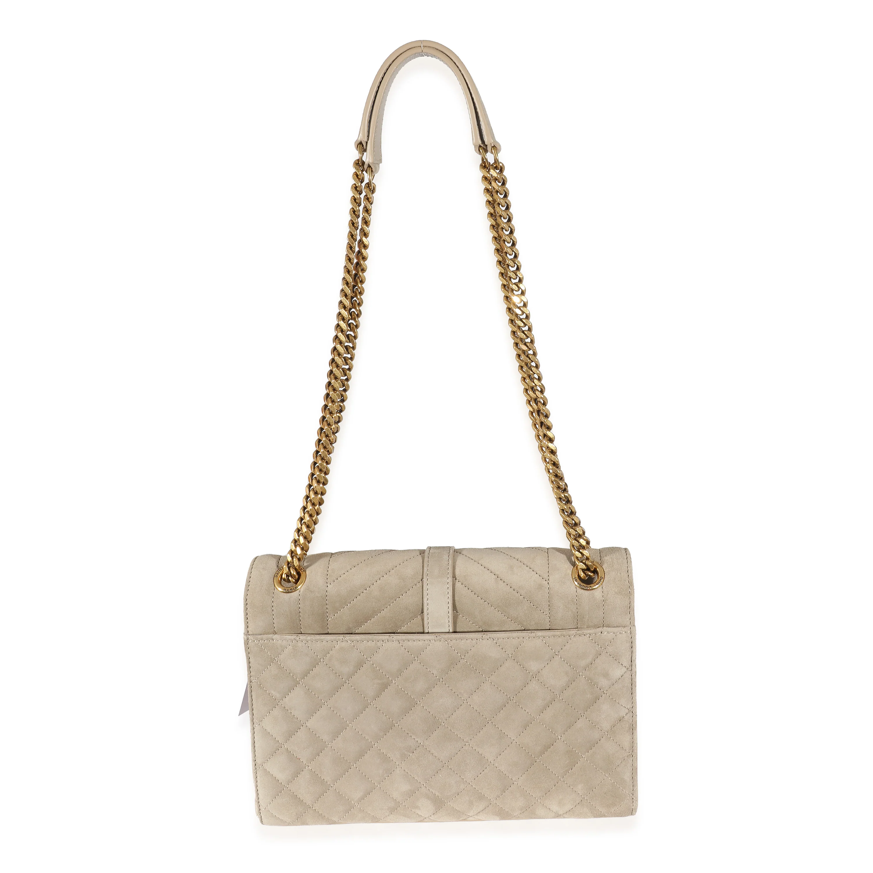 Sac enveloppe moyen monogramme Saint Laurent Beige Suede Mixed Matelasse Triquilt - luxuryevafr