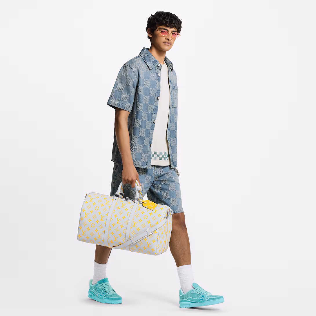 Chemise à manches courtes en denim léger Damier 3D 1AHVZ2 - luxuryevafr