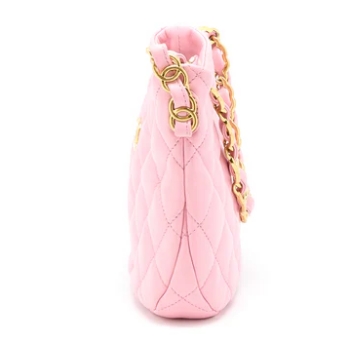 CHANEL 22K SAC HOBO LOGO CHAÎNE AGNEAU ROSE GHW - luxuryevafr