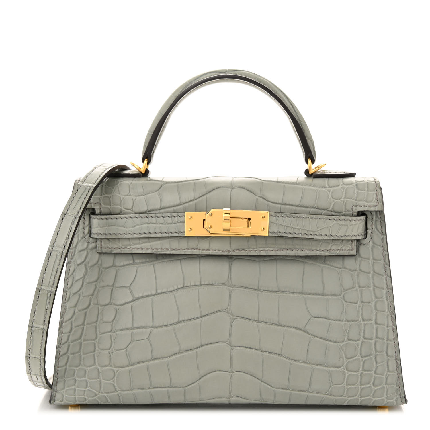 Matte Alligator Mini Kelly Sellier 20 Gris Ciment - luxuryevafr