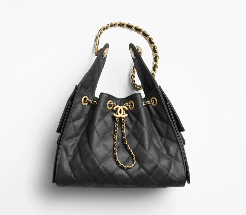 CHANEL 25 Petit Sac à Main Toile et Métal Doré Noir - luxuryevafr