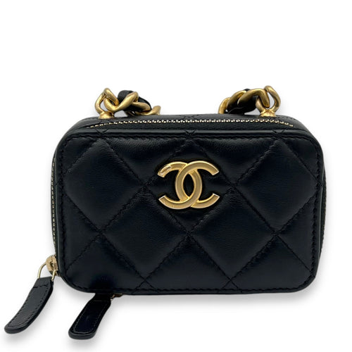 Sac bandoulière Chanel CC noir en cuir d'agneau, finitions dorées - luxuryevafr