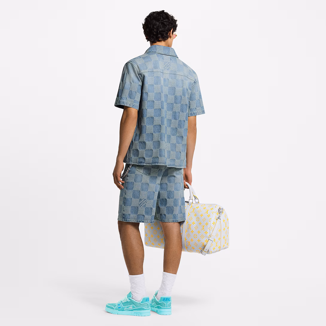 Chemise à manches courtes en denim léger Damier 3D 1AHVZ2 - luxuryevafr
