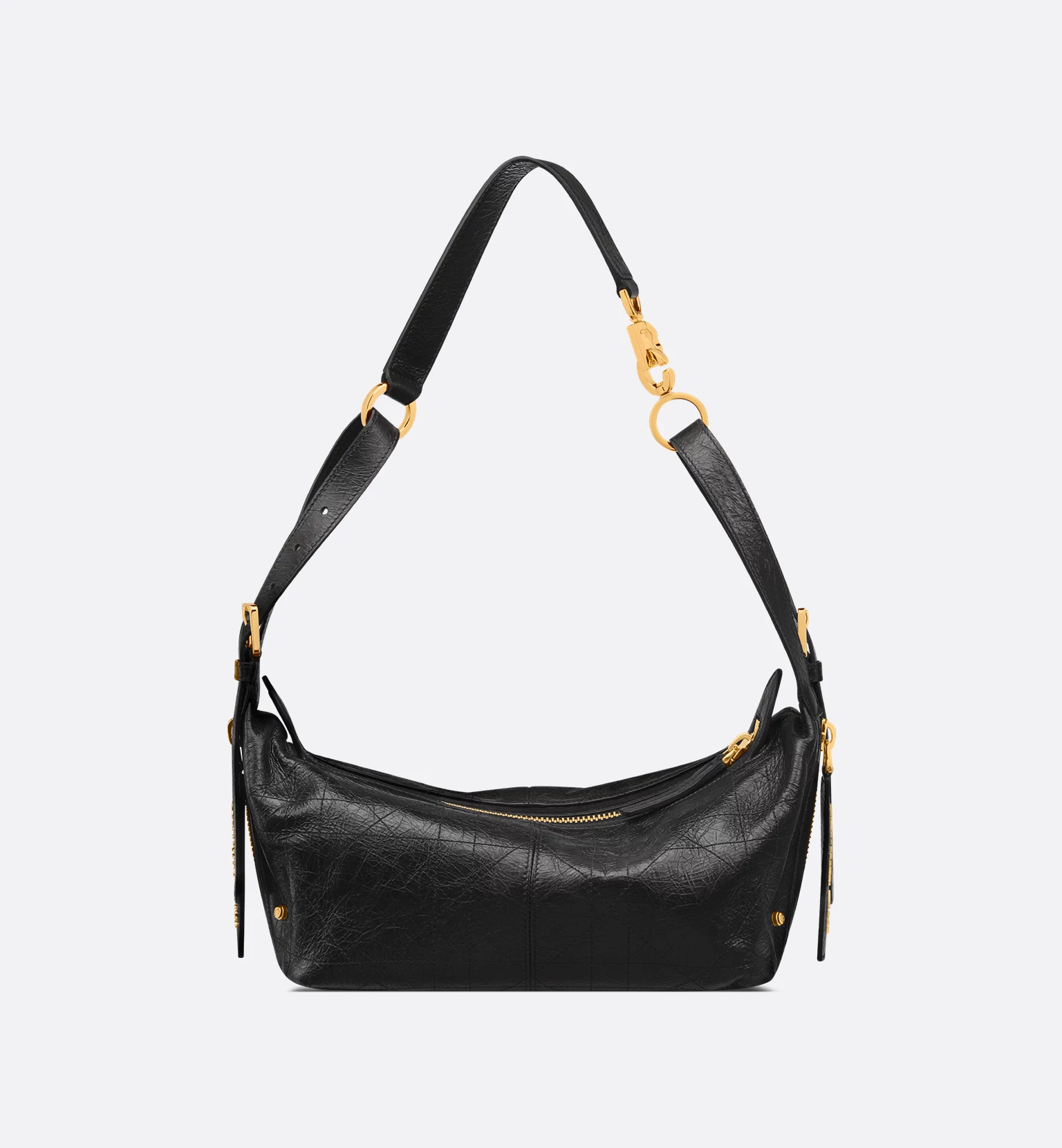 Sac DIOR Small D-Journey en cuir de veau froissé - Macrocannage plat noir - luxuryevafr