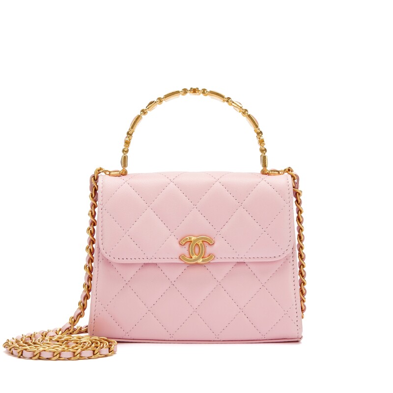 Sac à rabat Chanel en cuir d'agneau matelassé rose pâle, finitions dorées, 2022 - luxuryevafr