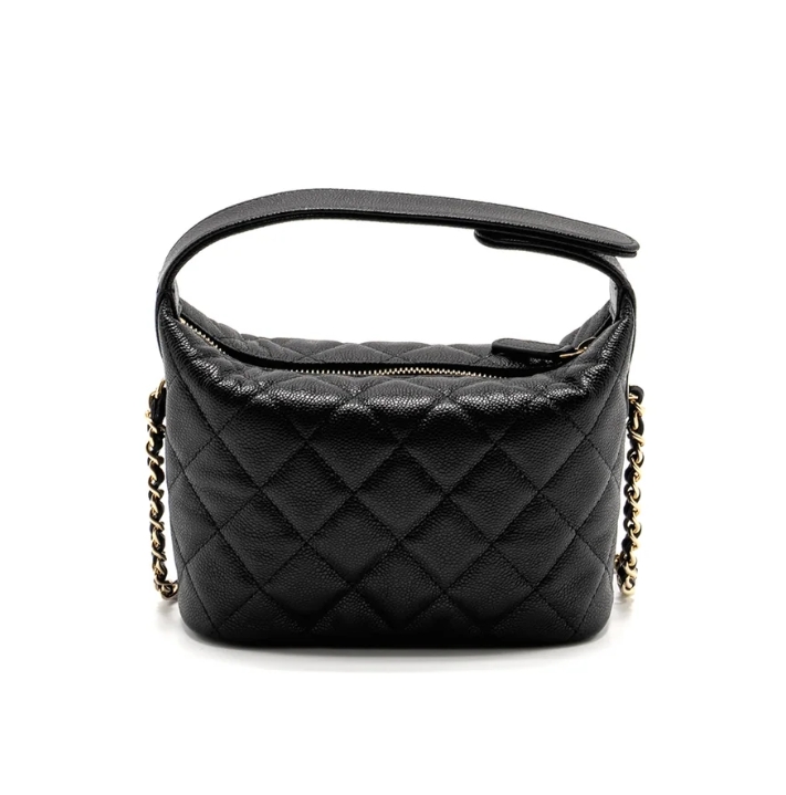 Chanel 25C Quilted Chain Hobo Black Caviar - luxuryevafr