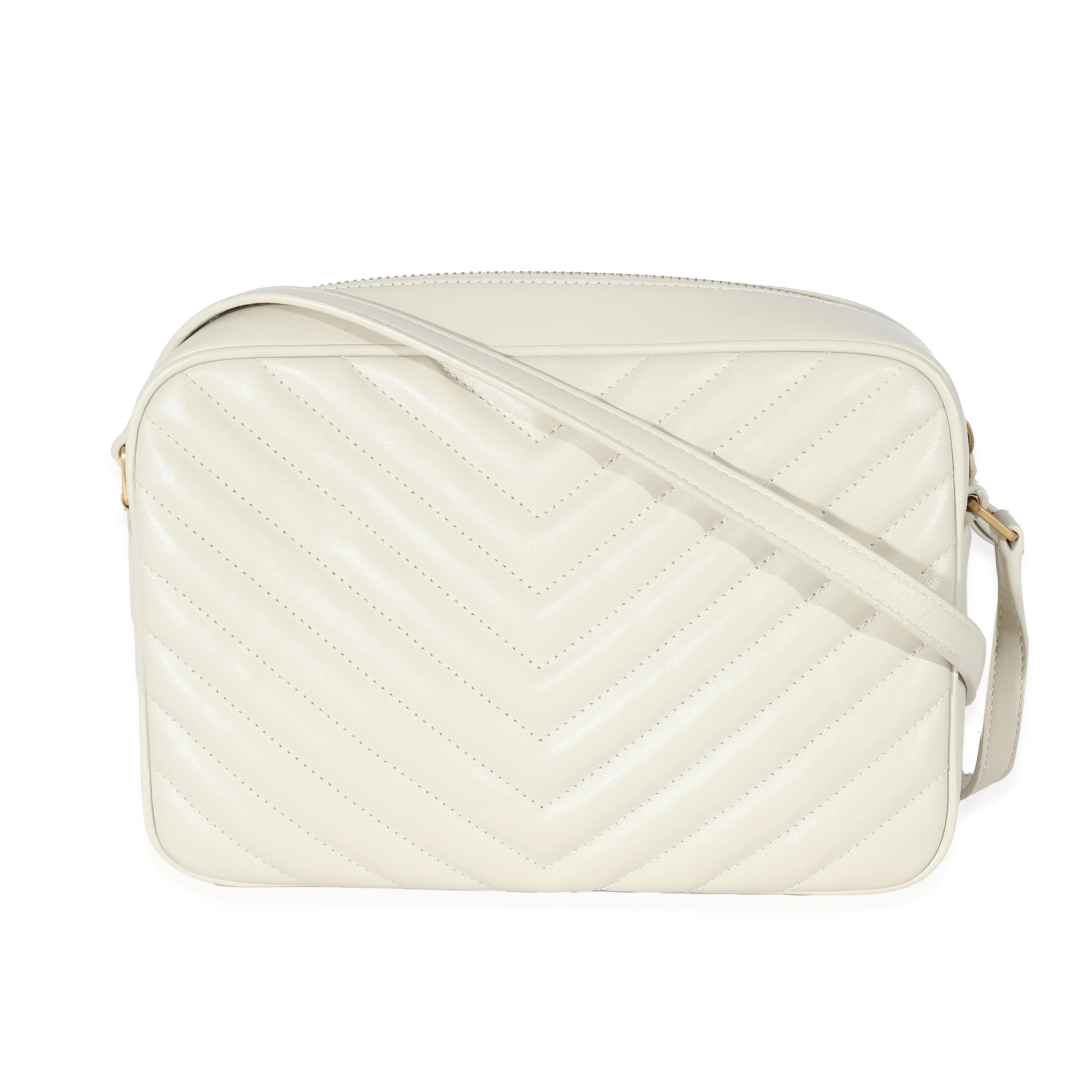Sac photo Lou en cuir matelassé souple à chevrons Crema de Saint Laurent - luxuryevafr
