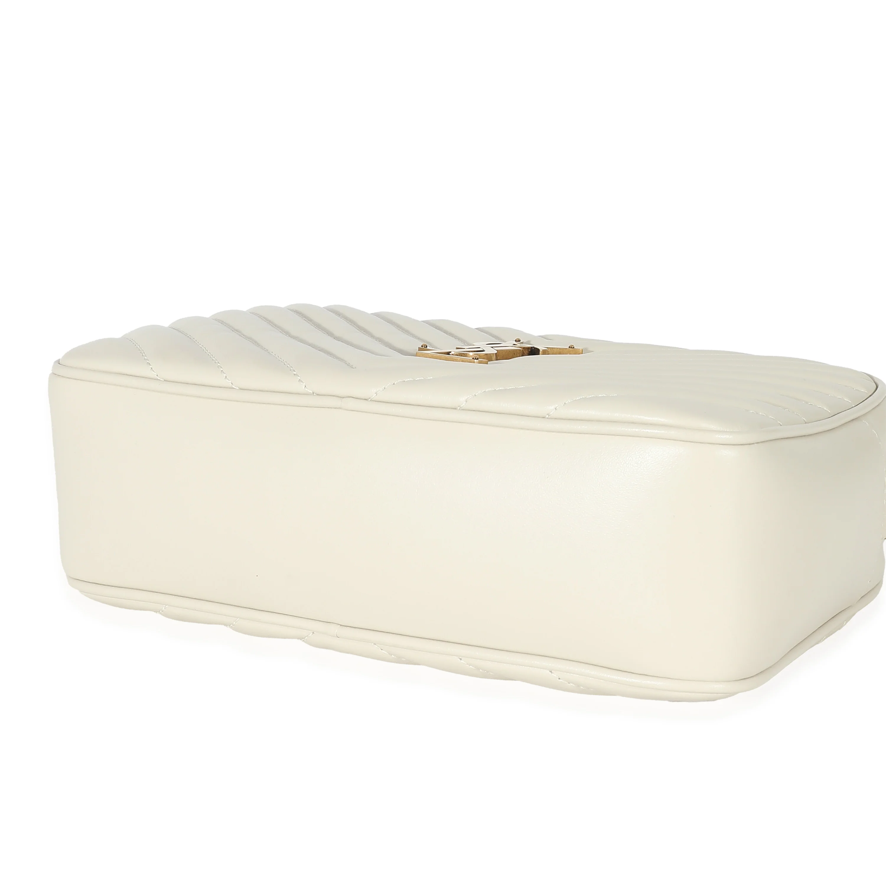 Sac photo Lou en cuir matelassé souple à chevrons Crema de Saint Laurent - luxuryevafr