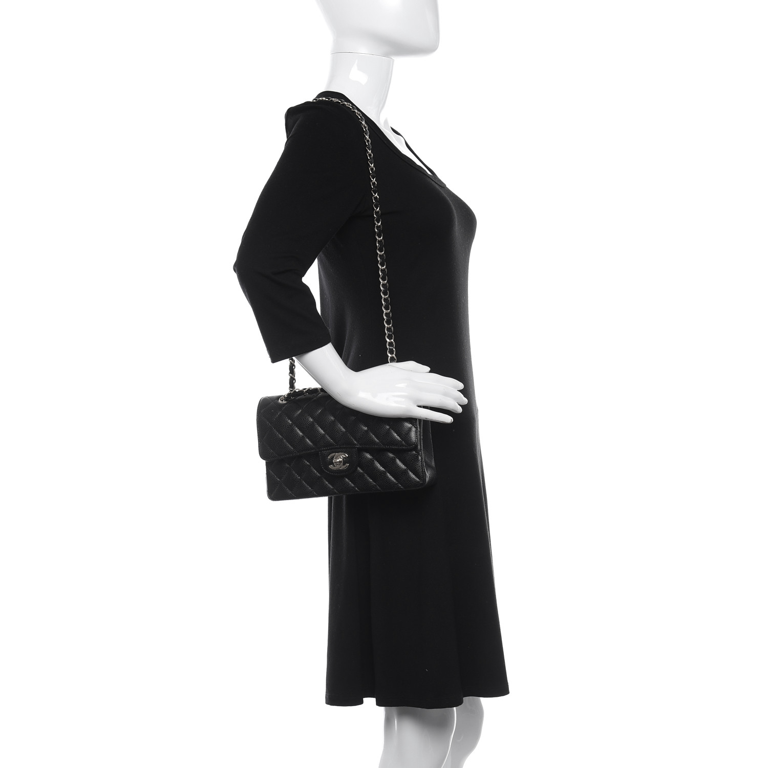 Petit rabat double matelassé Caviar noir - luxuryevafr