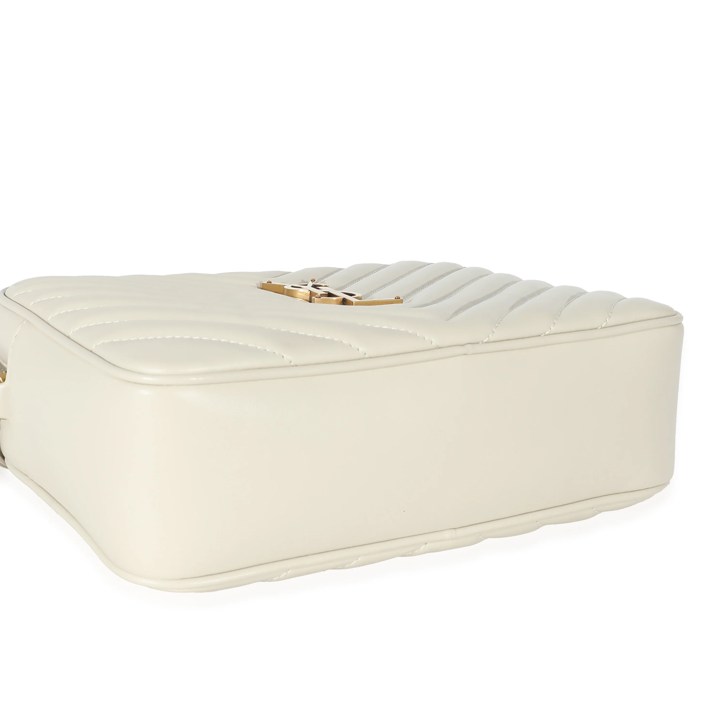 Sac photo Lou en cuir matelassé souple à chevrons Crema de Saint Laurent - luxuryevafr