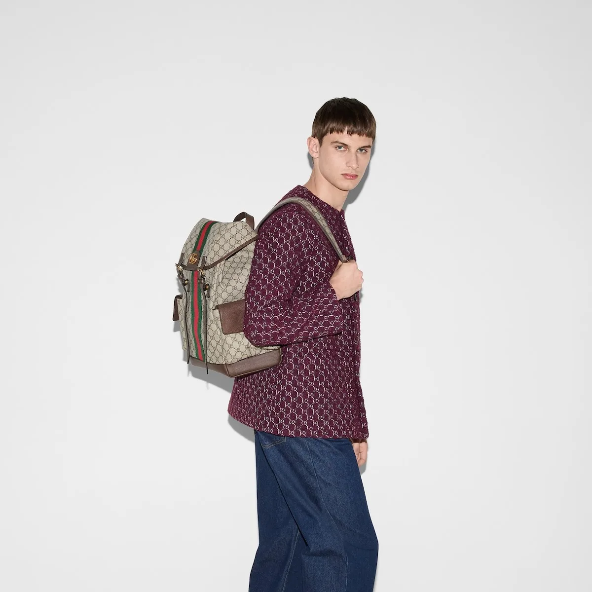 Sac à dos en toile enduite monogrammée Ophidia, garni de cuir et de sangles - luxuryevafr