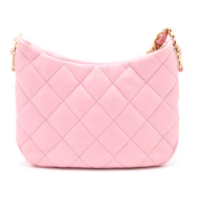CHANEL 22K SAC HOBO LOGO CHAÎNE AGNEAU ROSE GHW - luxuryevafr