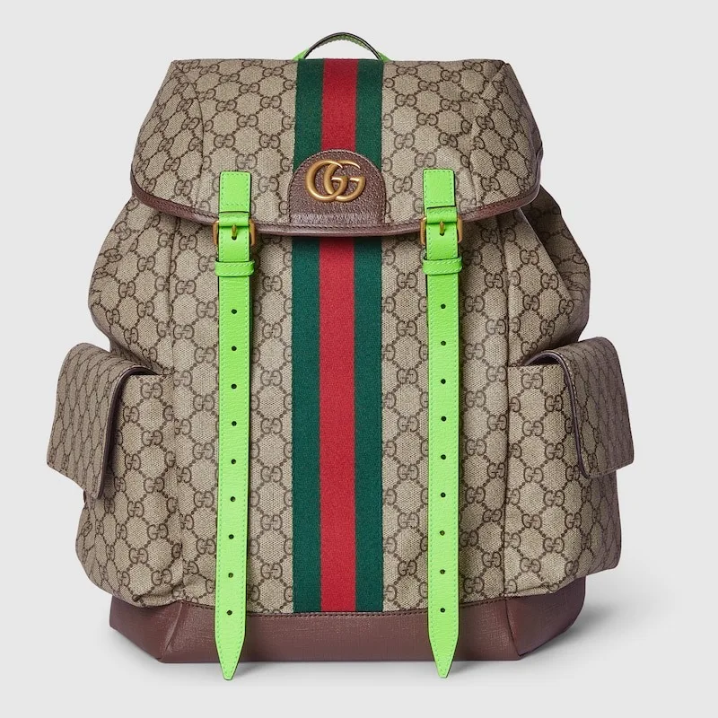 Sac à dos en toile enduite monogrammée Ophidia, garni de cuir et de sangles - luxuryevafr