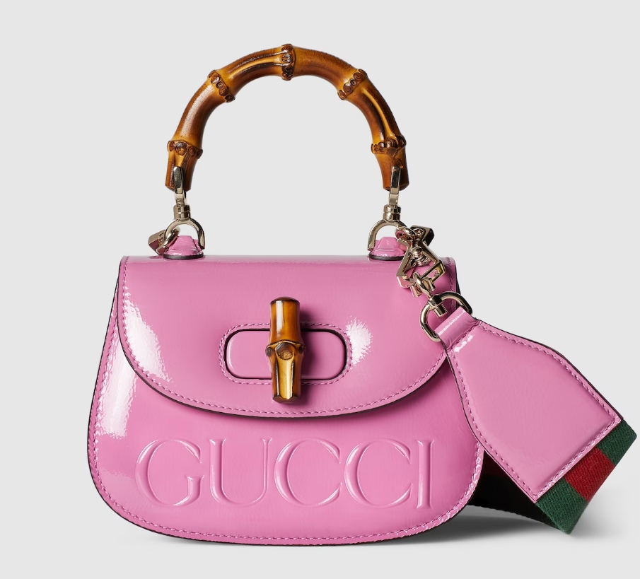 Mini sac Gucci Bamboo 1947 Variation cuir verni rose - luxuryevafr