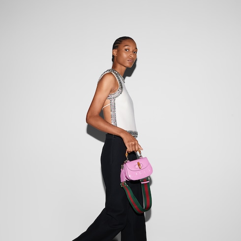 Mini sac Gucci Bamboo 1947 Variation cuir verni rose - luxuryevafr