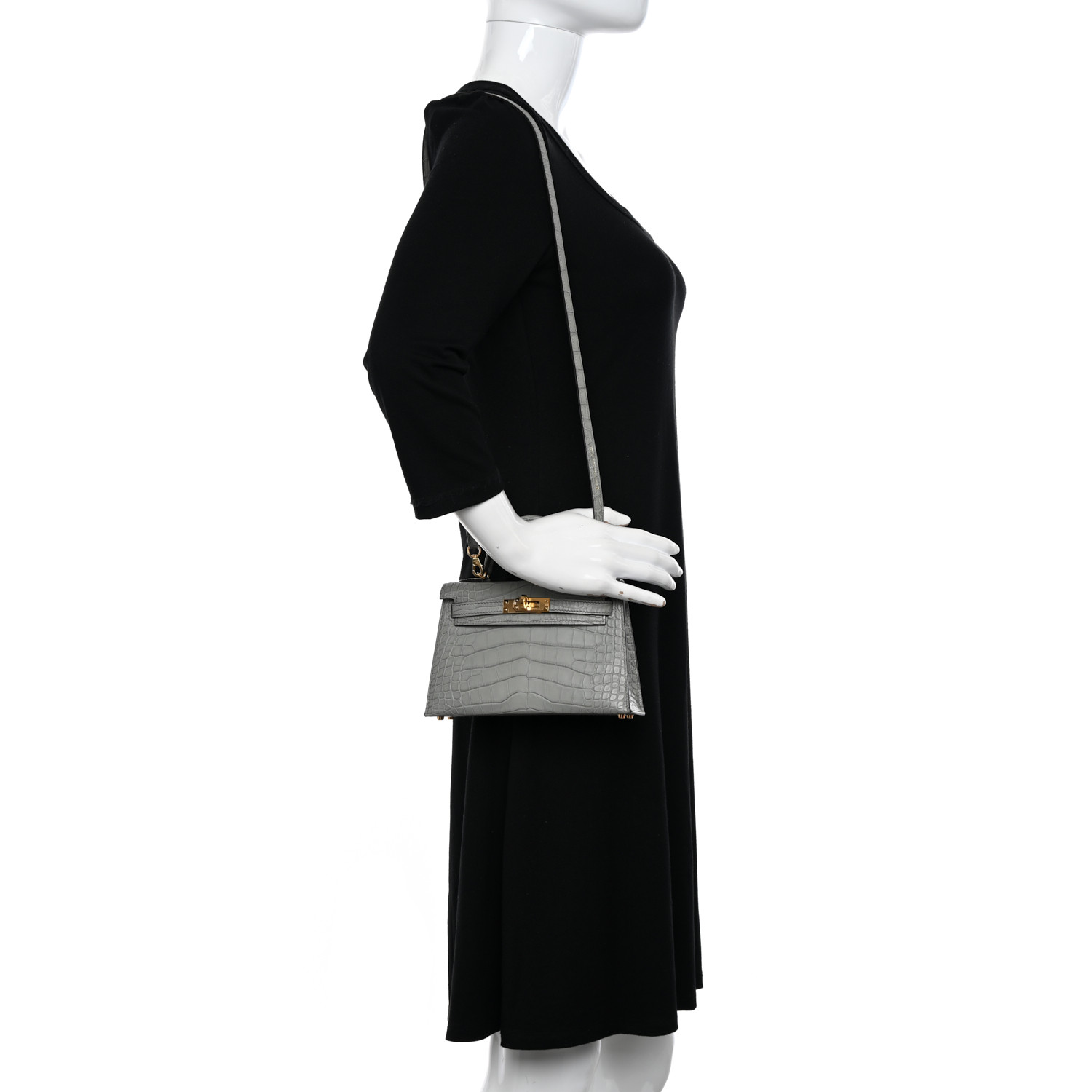 Matte Alligator Mini Kelly Sellier 20 Gris Ciment - luxuryevafr