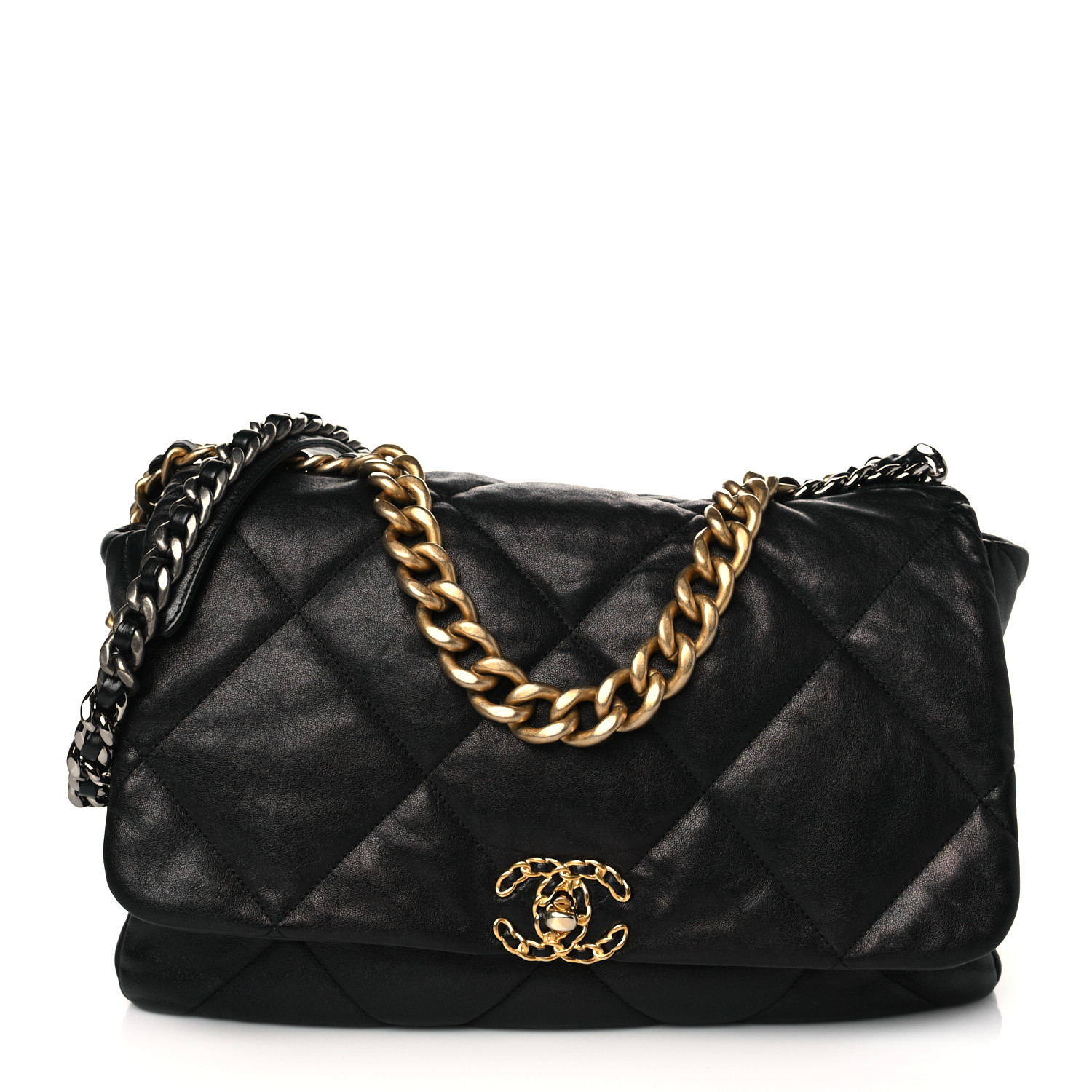Sac Chanel 19 à rabat matelassé en cuir d'agneau noir - luxuryevafr