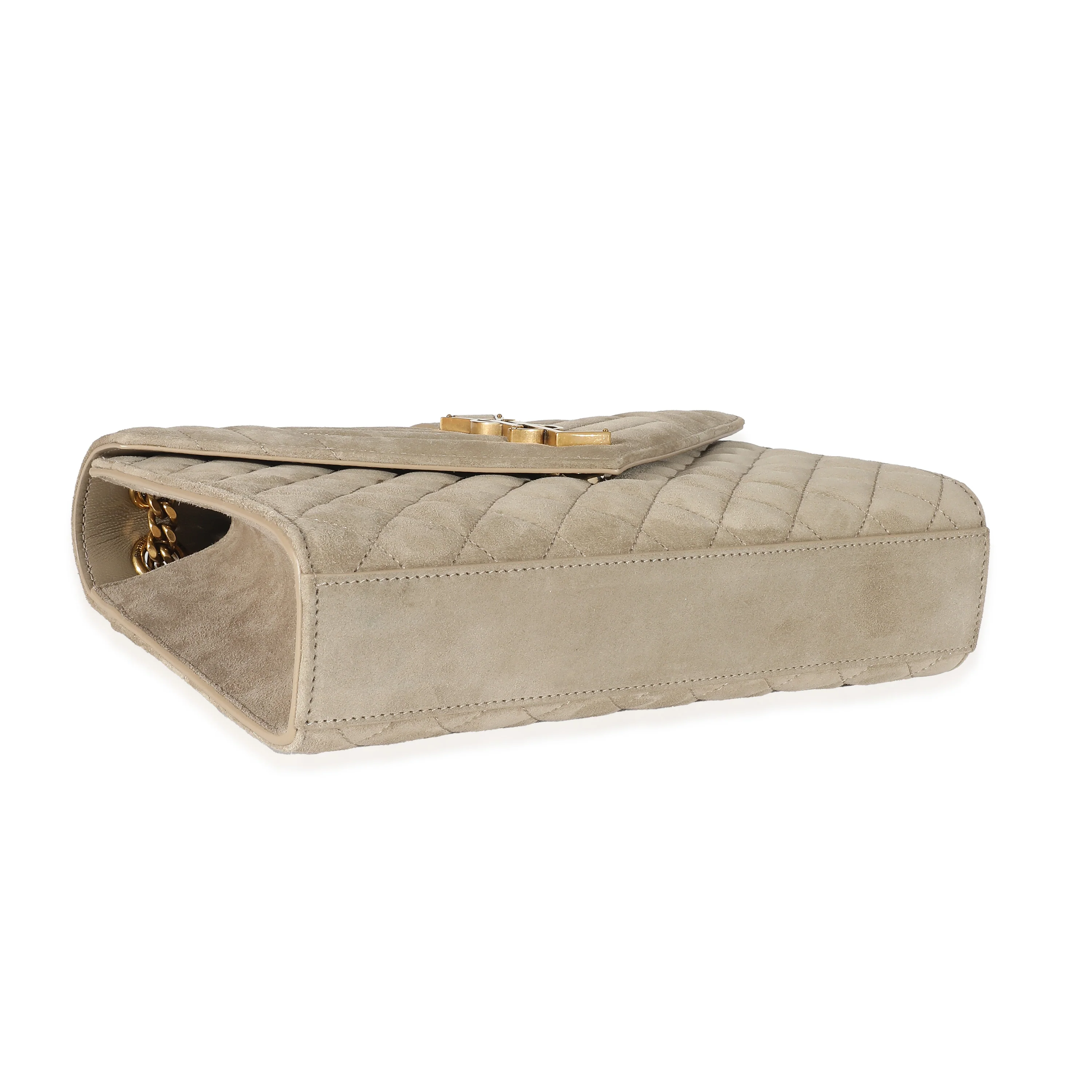 Sac enveloppe moyen monogramme Saint Laurent Beige Suede Mixed Matelasse Triquilt - luxuryevafr