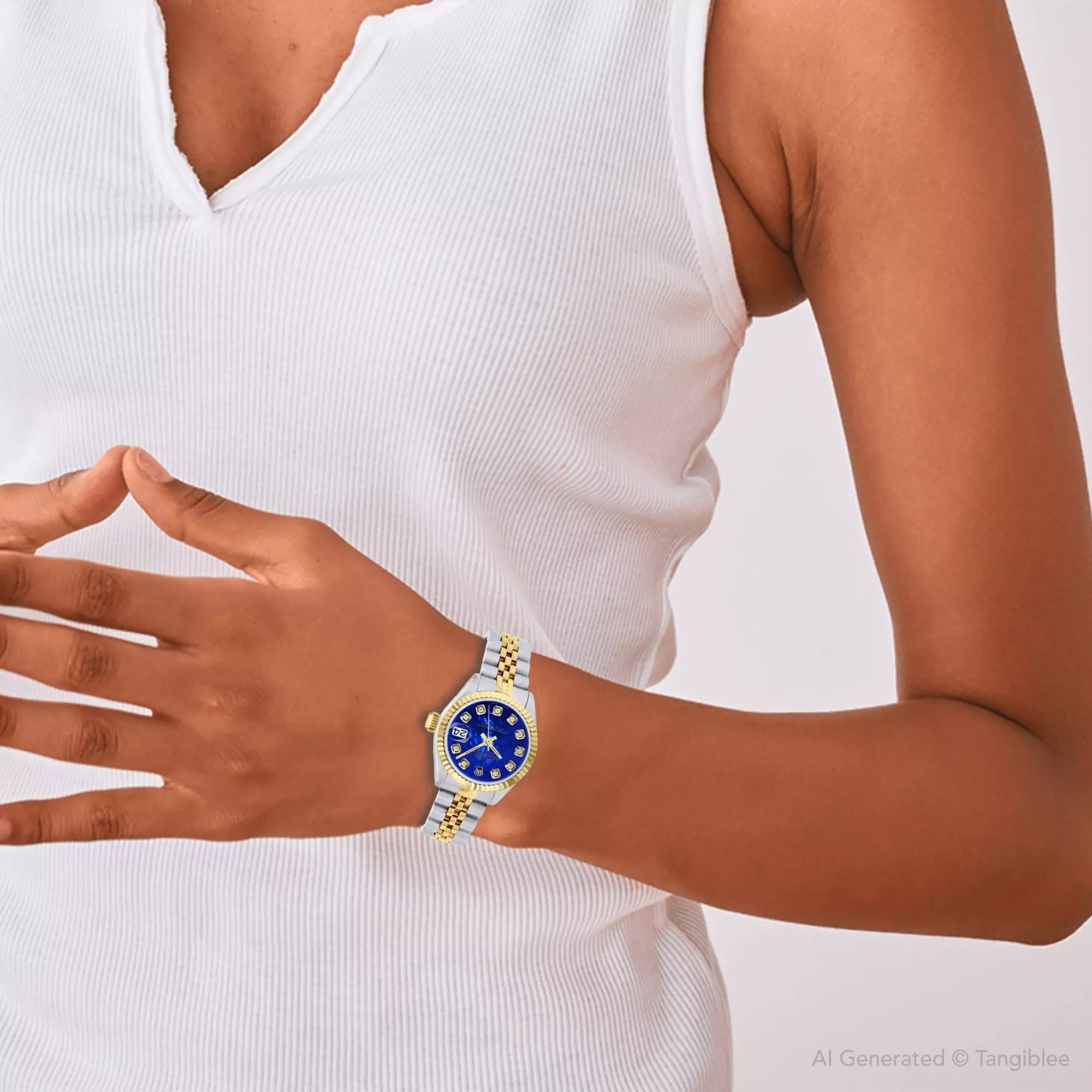 Rolex Lady-Datejust Or Jaune Acier Nacre Bleue - luxuryevafr