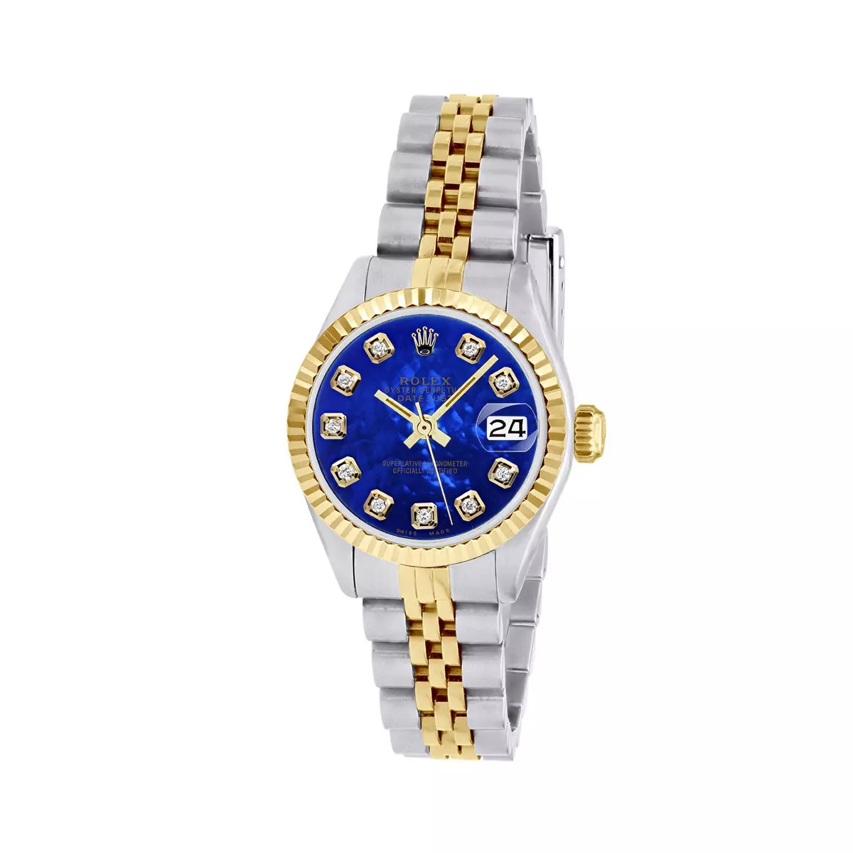 Rolex Lady-Datejust Or Jaune Acier Nacre Bleue - luxuryevafr